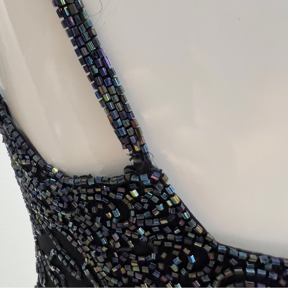 Vintage 80s-90s Andretta Donatello 100% Silk Fully Beaded Black Gown Dress Small - Picture 11 of 16